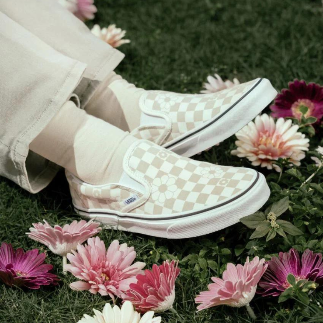 Vans Classic Slip On Floral Check Marshmallow The Back Wall